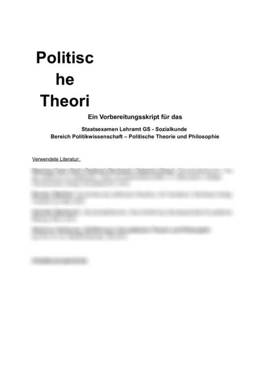 Politische Theorie Und Philosophie Staatsexamen Skript Theorien Von