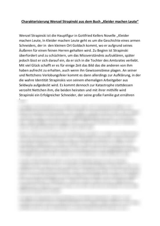 Charakterisierung Von Wenzel Strapinski Aus Dem Buch Kleider Machen Leute