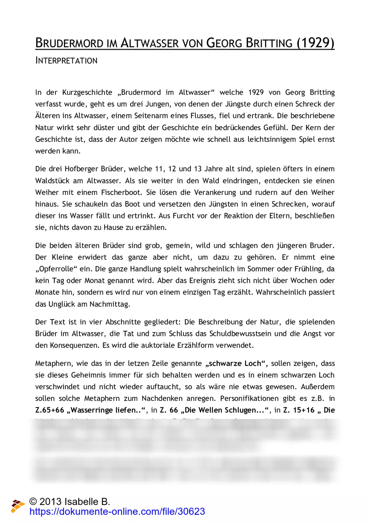 Brudermord im Altwasser von Britting Inhaltsangabe und eigene