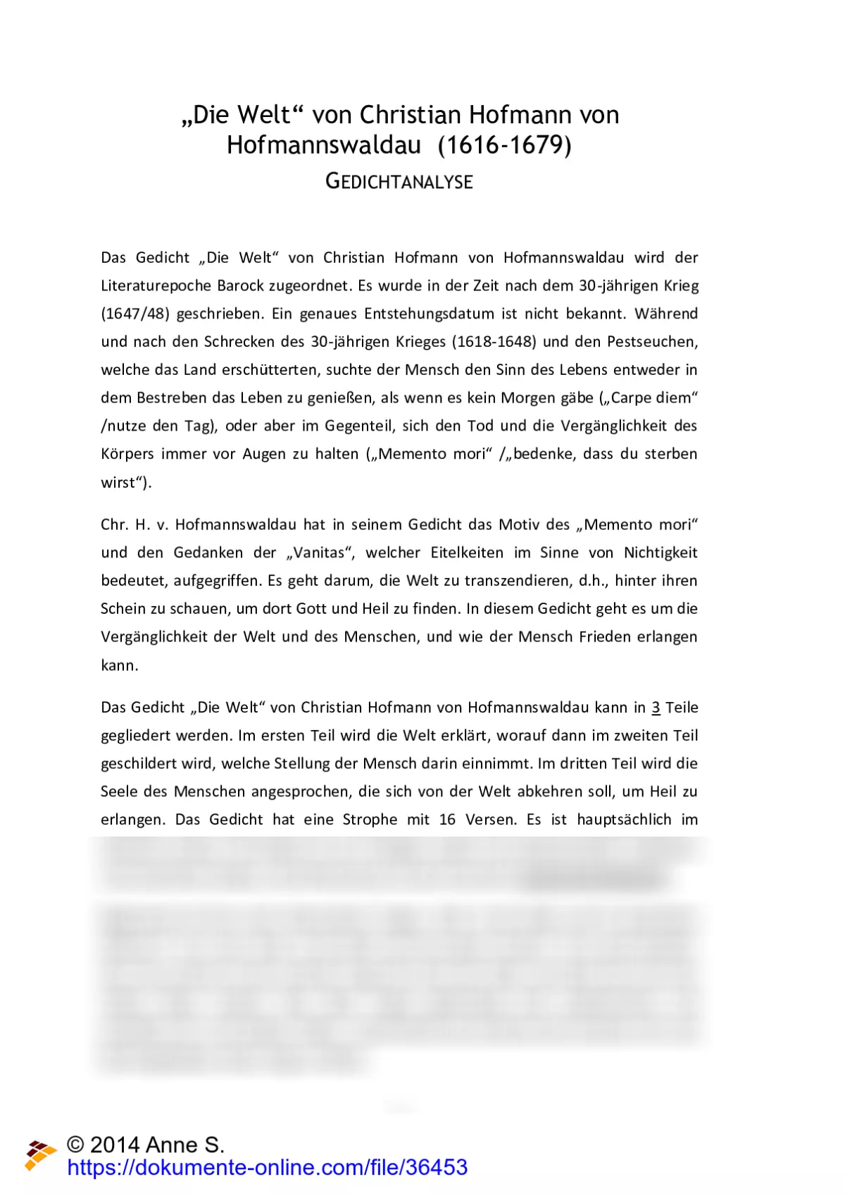christian hofmann von hofmannswaldau die welt