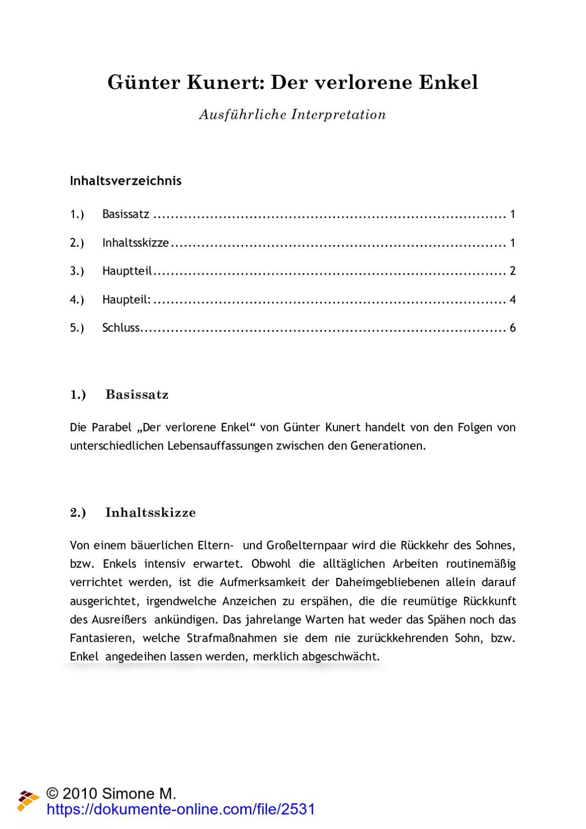 Günter Kunert - Der verlorene Enkel: Interpretation und Vergleich der