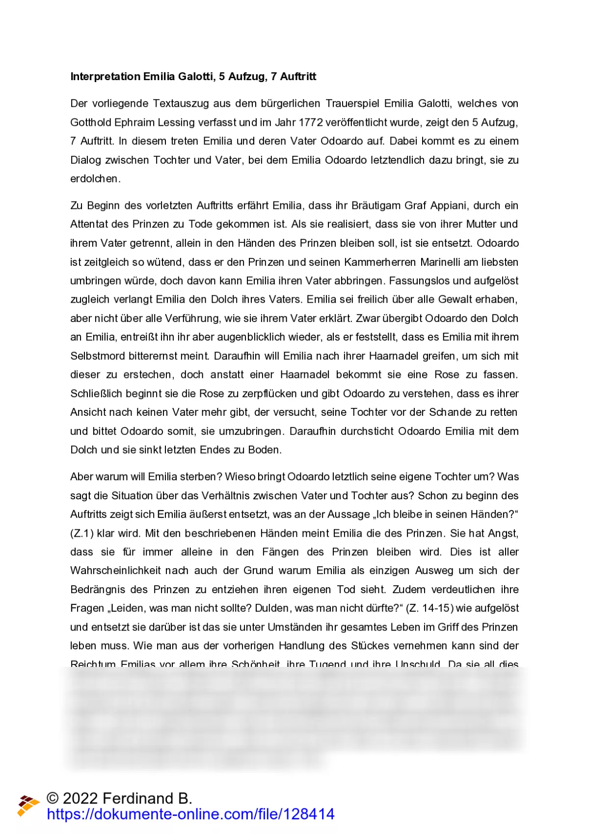Interpretation Emilia Galotti, 5 Aufzug, 7 Auftritt
