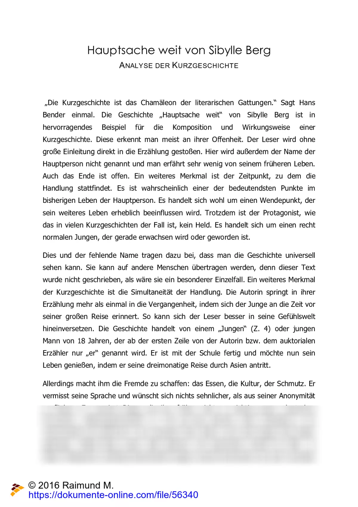 Hauptsache weit von Sibylle Berg - Analyse