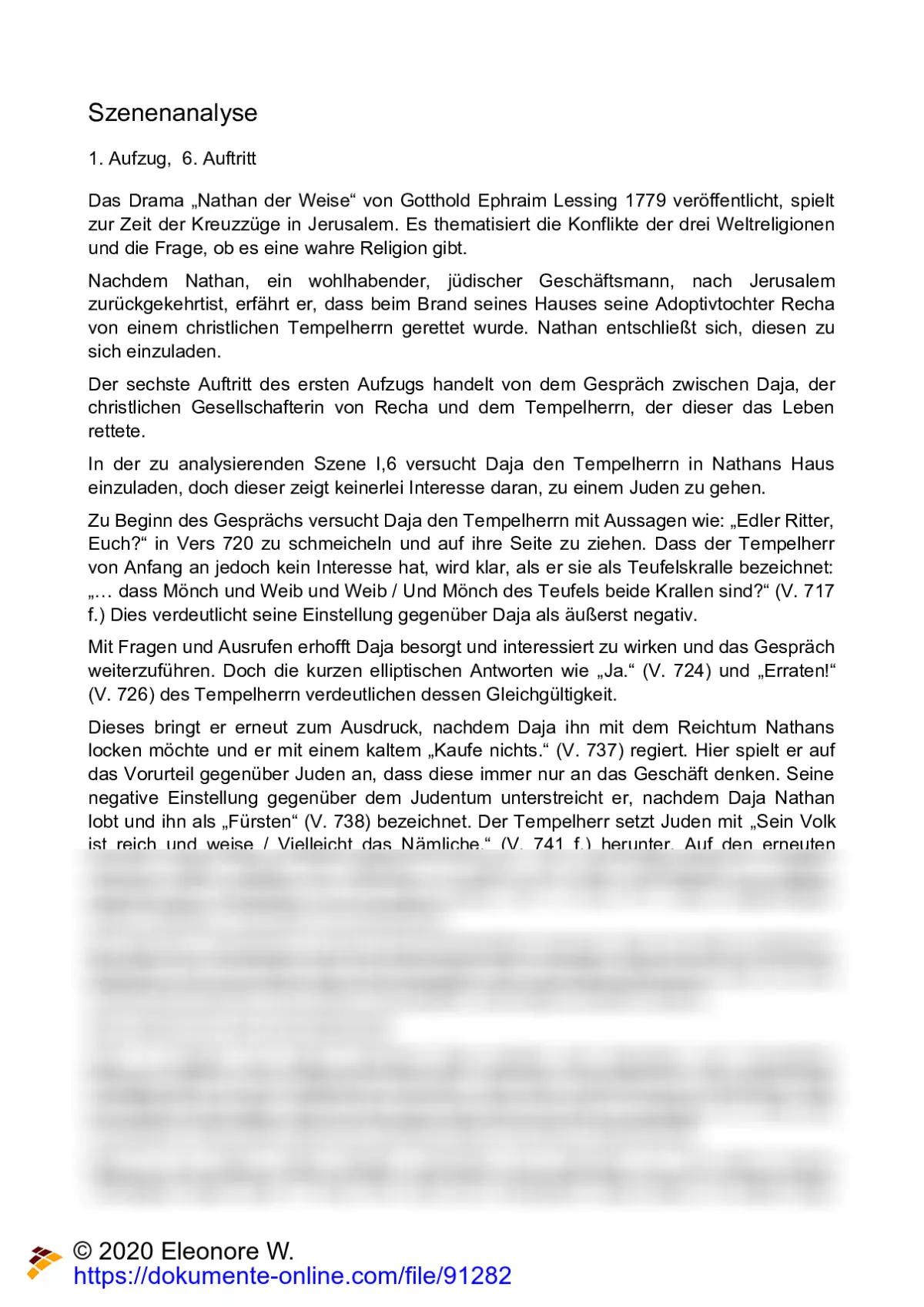 "Nathan der Weise": Szenenanalyse 1 Aufzug 6. Auftritt - Lessing