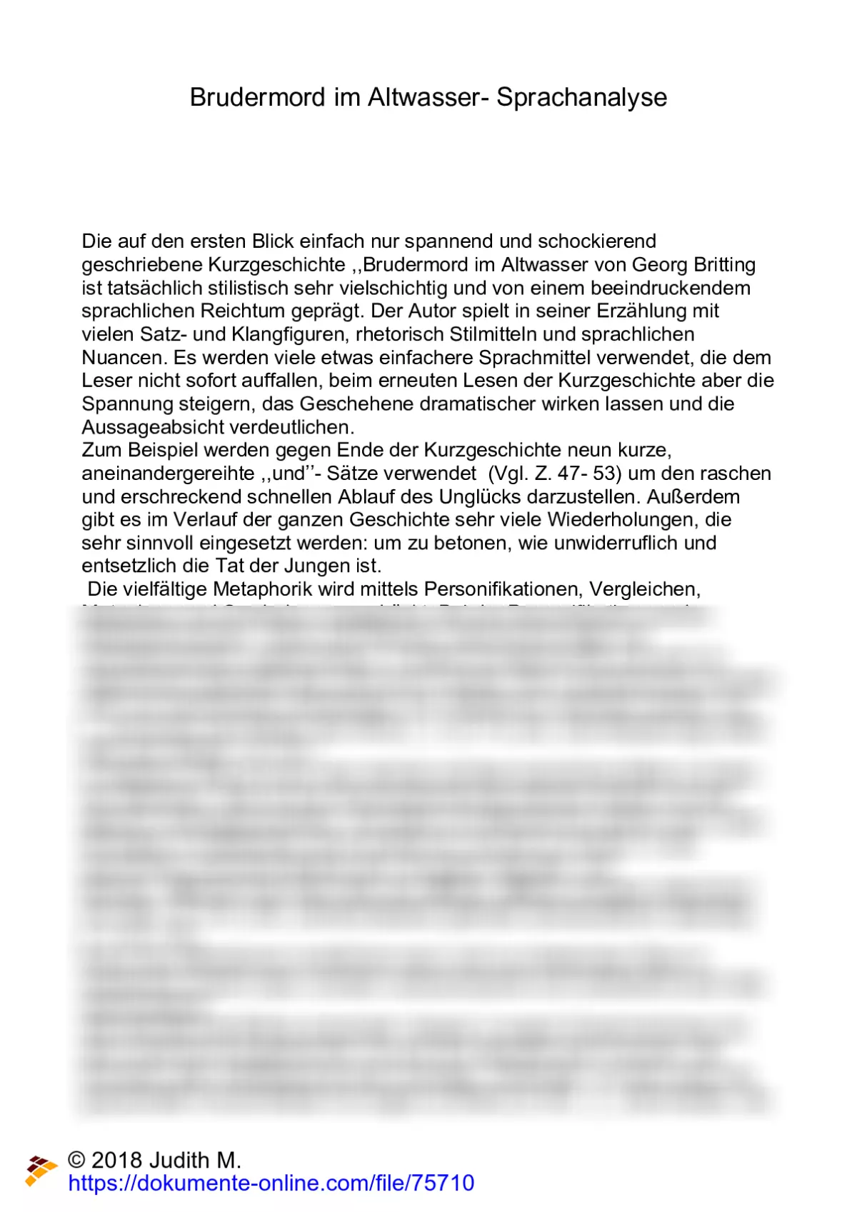 Sprachanalyse des Gedichts Brudermord im Altwasser