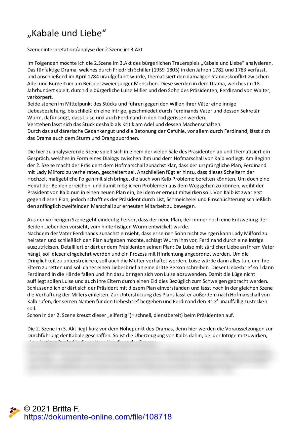 Kabale und Liebe Szenenanalyse 2.Szene/3.Akt