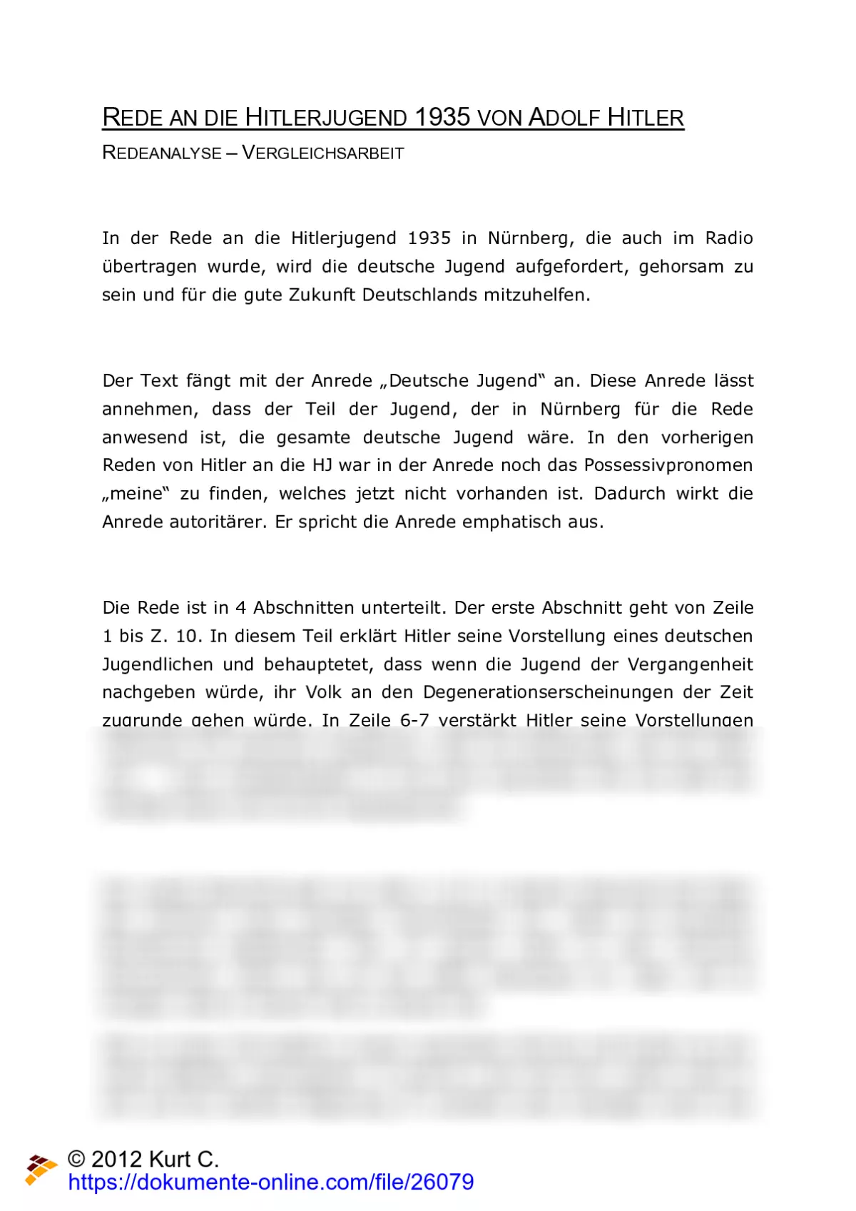 Redeanalyse von der Rede an die Hitlerjugend 1935 in Nürnberg - Adolf