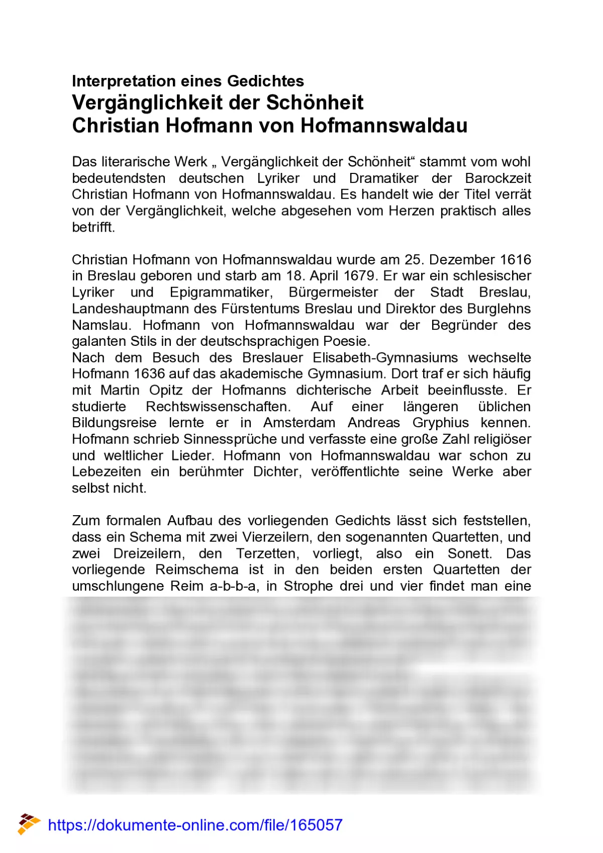 Interpretation Vergänglichkeit Der Schönheit