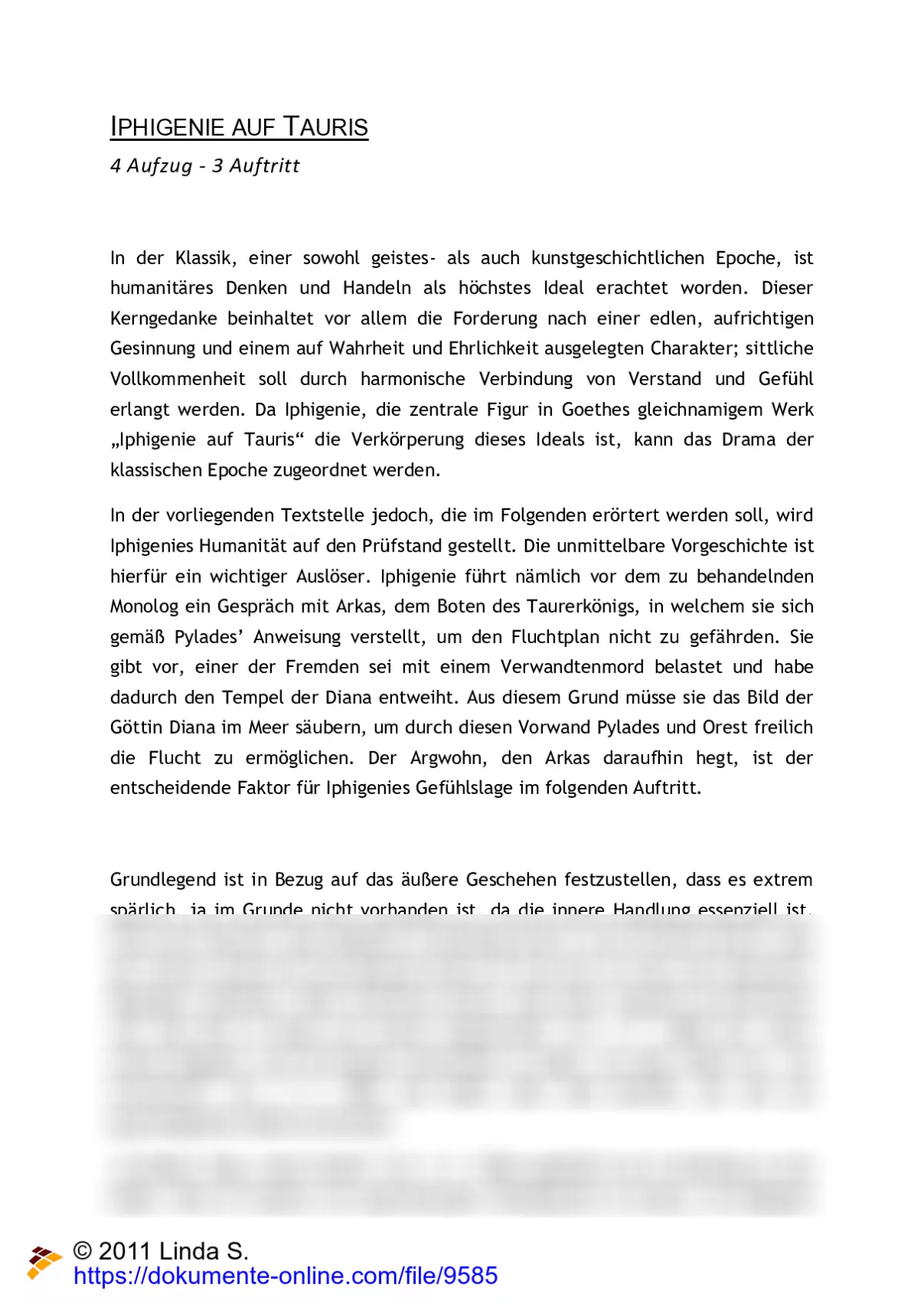 Analyse: Iphigenie auf Tauris : 4 Aufzug - 3 Auftritt - Goethe