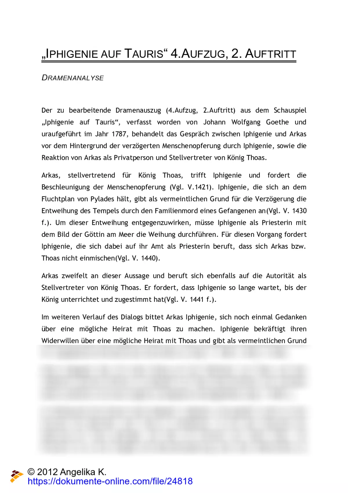 Iphigenie Auf Tauris 4 Aufzug 4 Auftritt Analyse