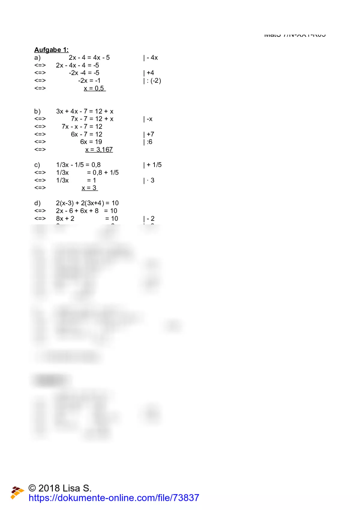 Einsendeaufgabe ILS ILS: MatS 7/N Mathematik - Aufgabe 1 Bis 4 Und ...