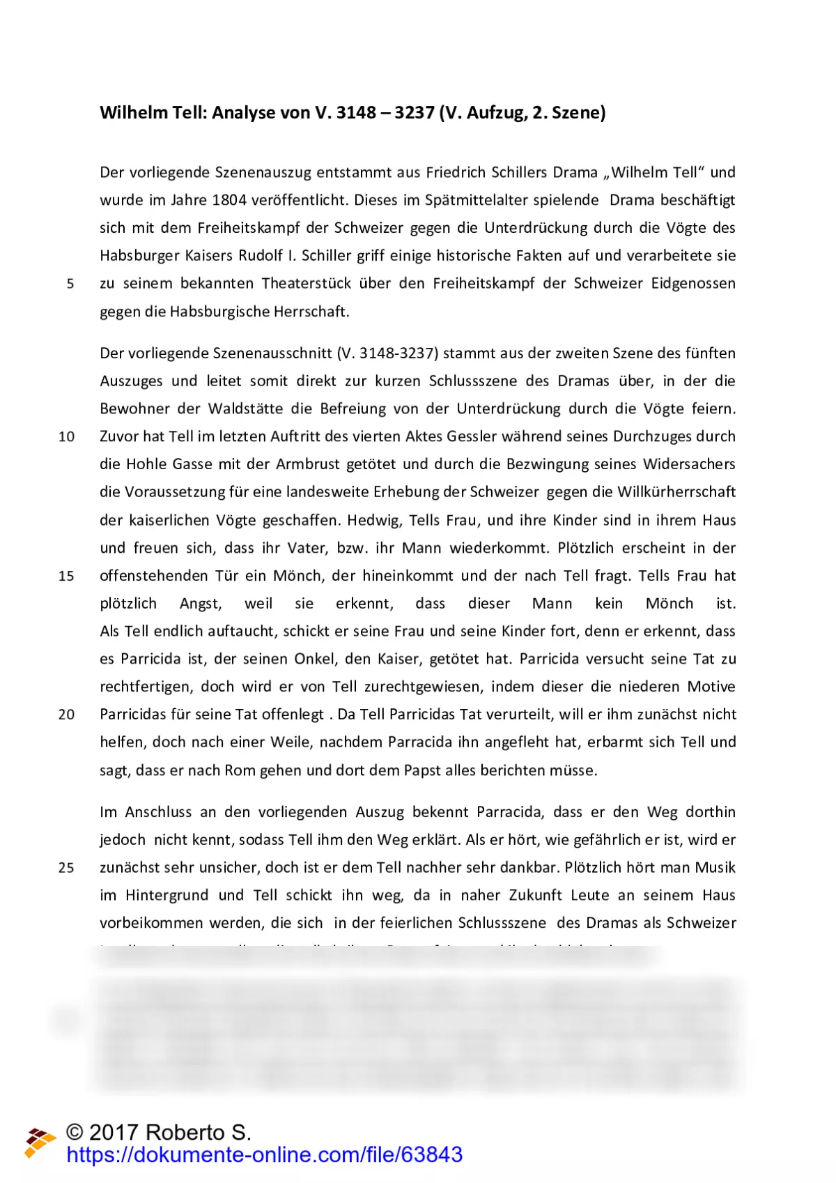 Szenenanalyse: Wilhelm Tell. Gespräch zwischen Tell und Parricida. V
