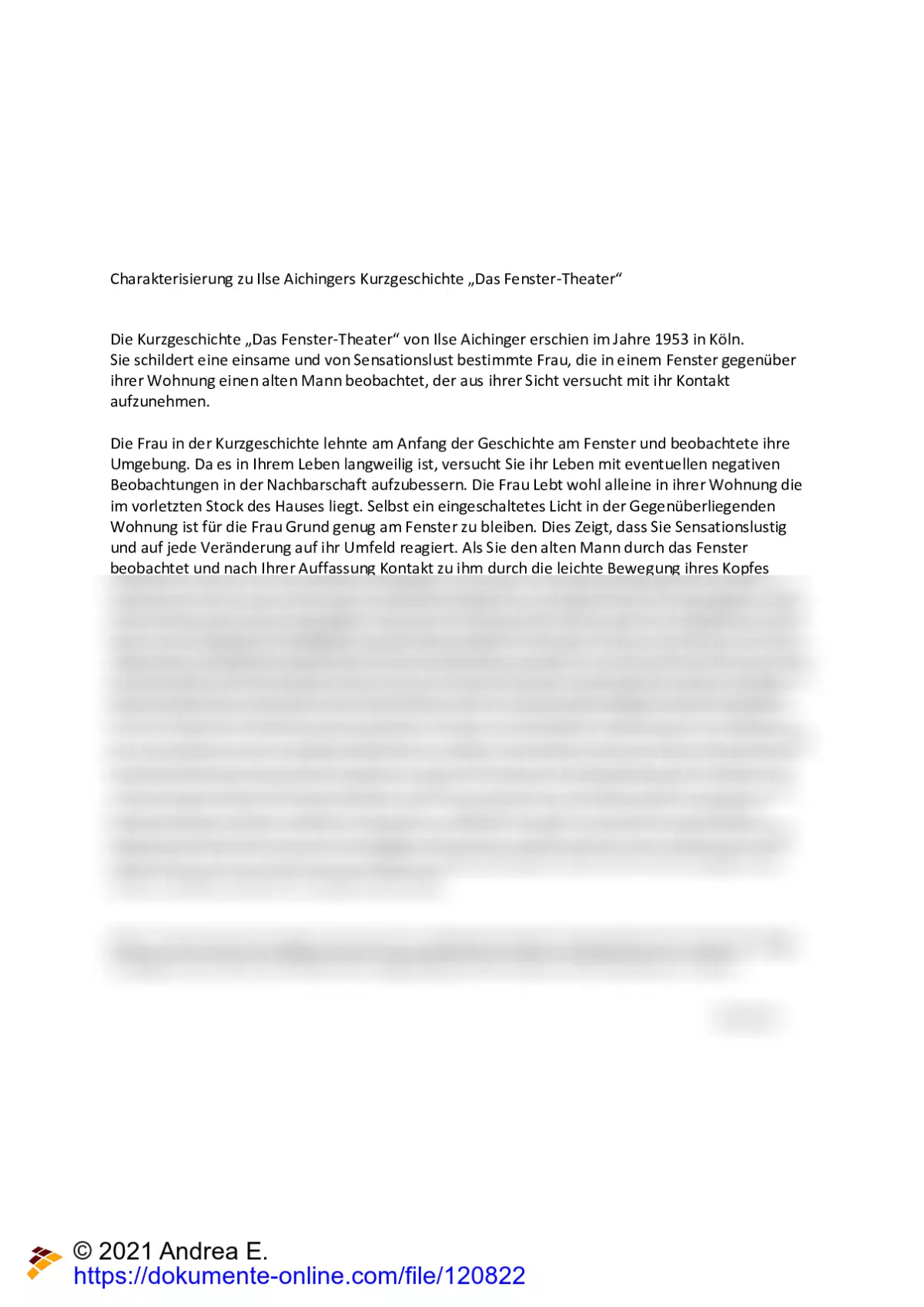 Charakterisierung zu Ilse Aichingers Kurzgeschichte 