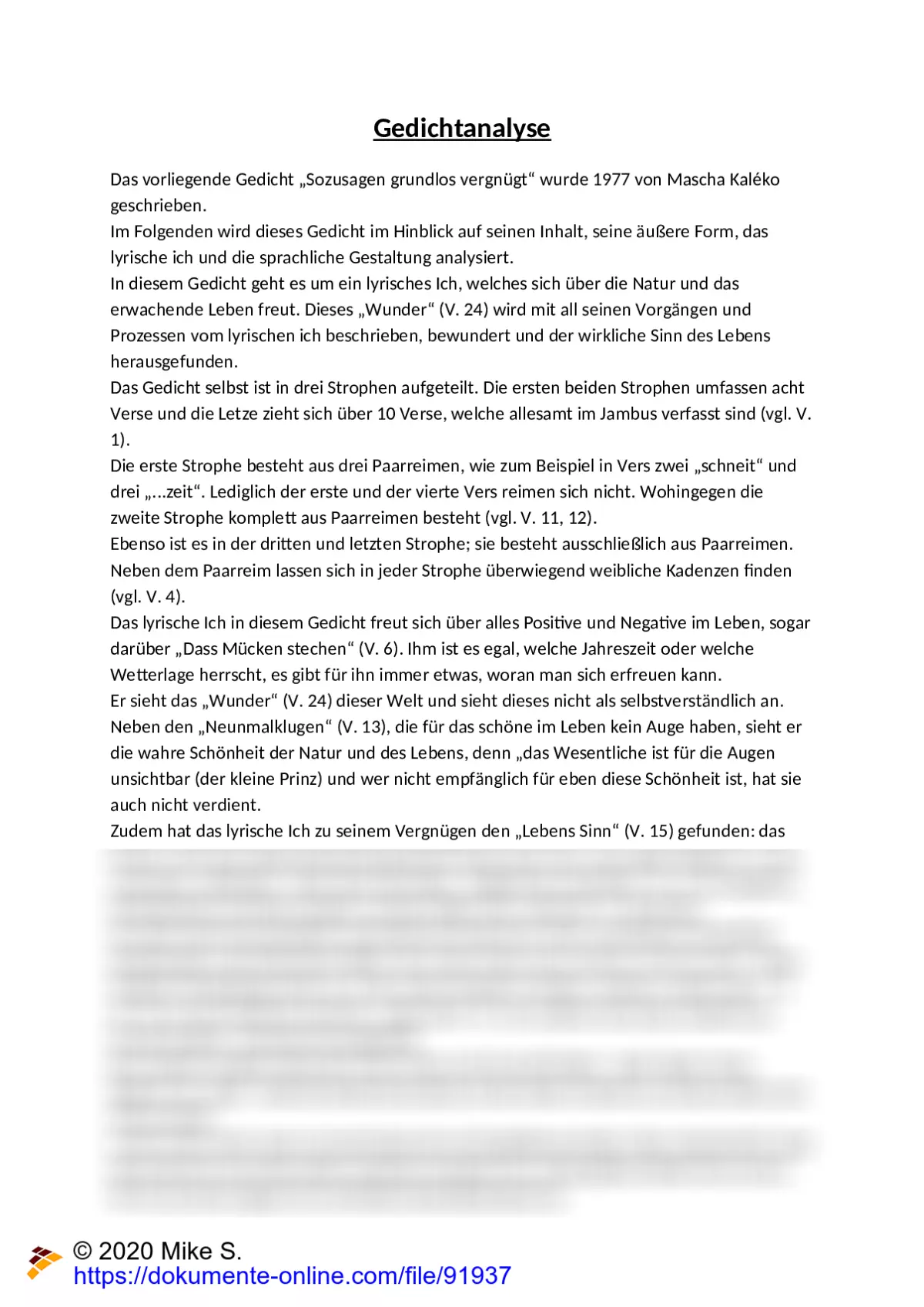 Mascha Kaléko Gedichtanalyse 