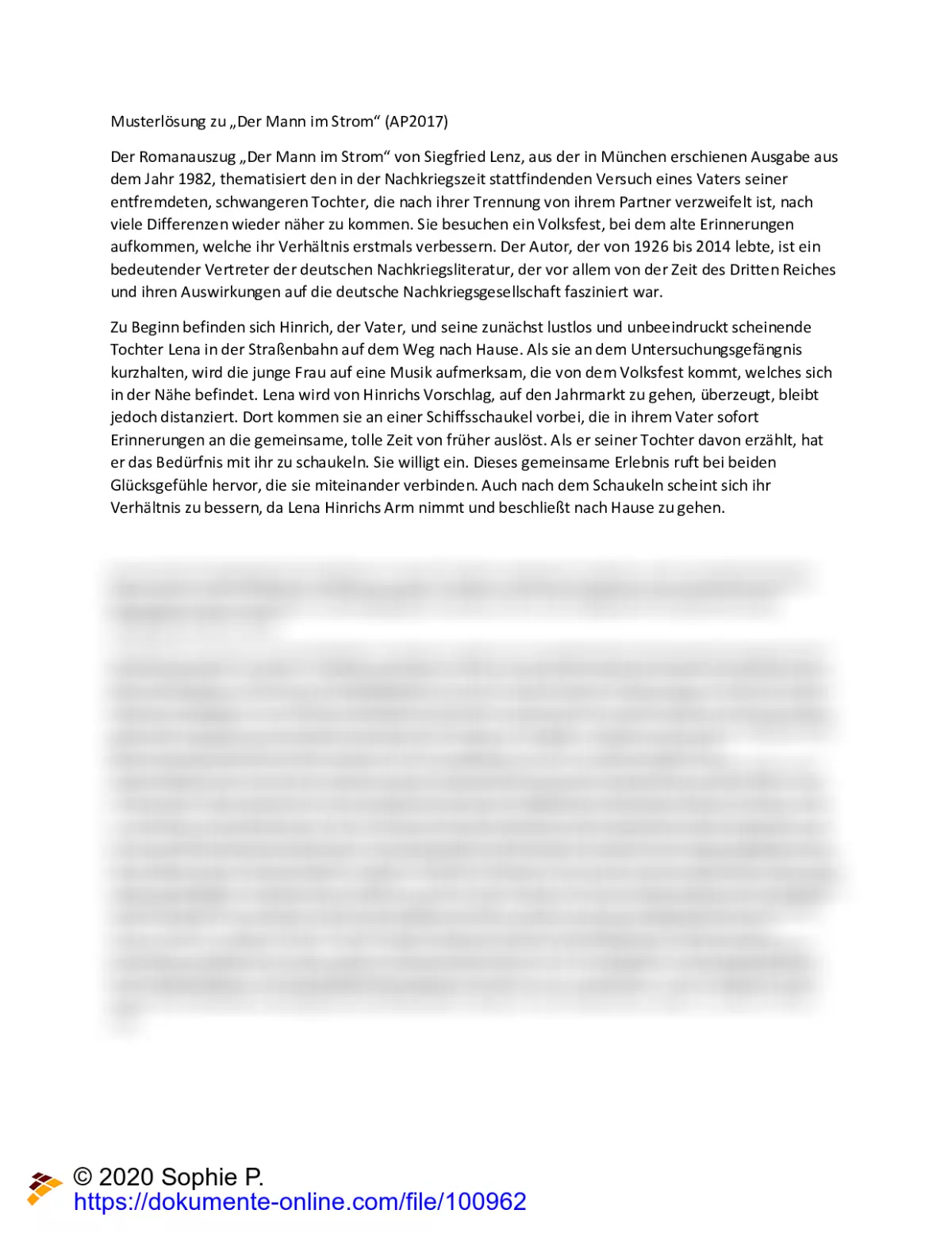 Interpretation zu Der Mann im Strom von Siegfried Lenz: Dieses gemeinsame Erlebnis ruft bei beiden Glücksgefühle hervor, die sie miteinander verbinden p:1