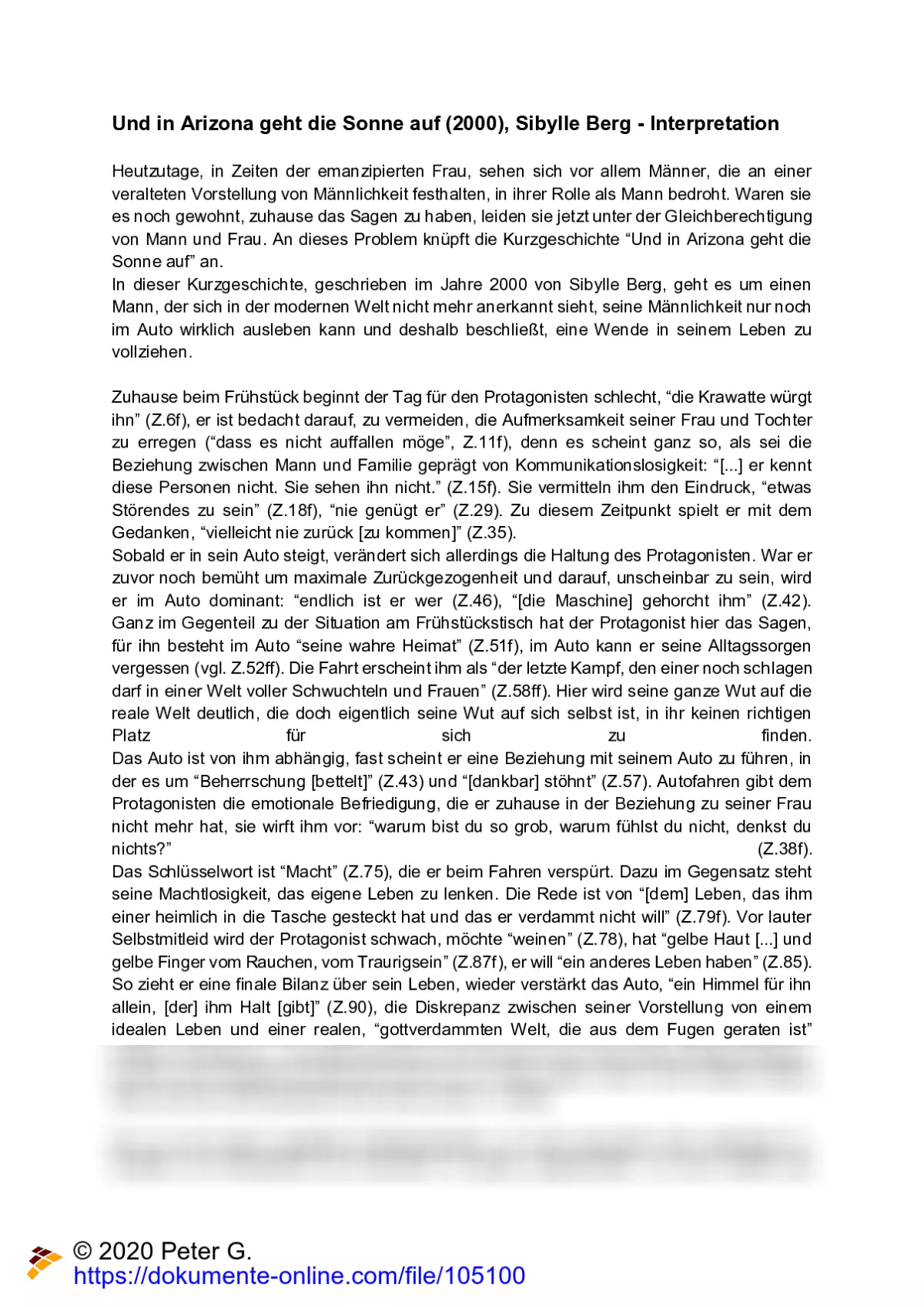 Analyse/Interpretation der Kurzgeschichte "Und in Arizona geht die