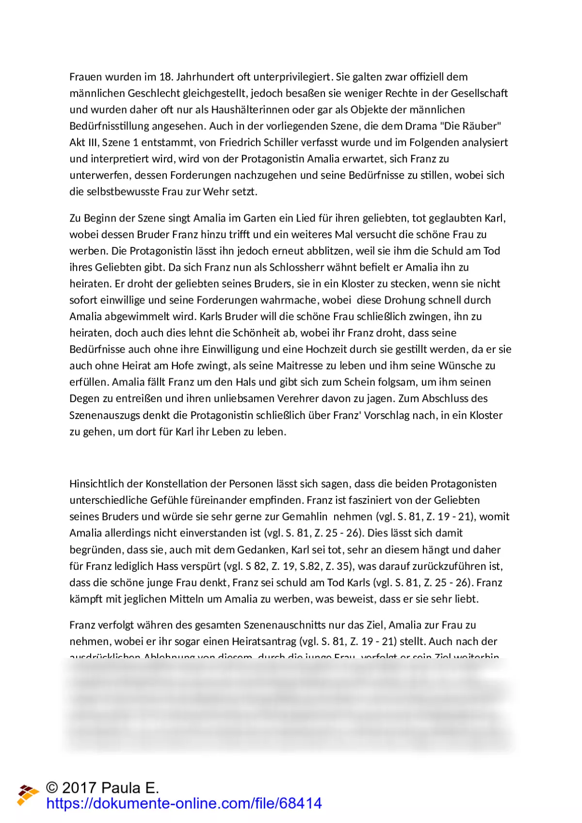 Dramenanalyse:Die Räuber Friedrich Schiller Akt 3 Szene 1