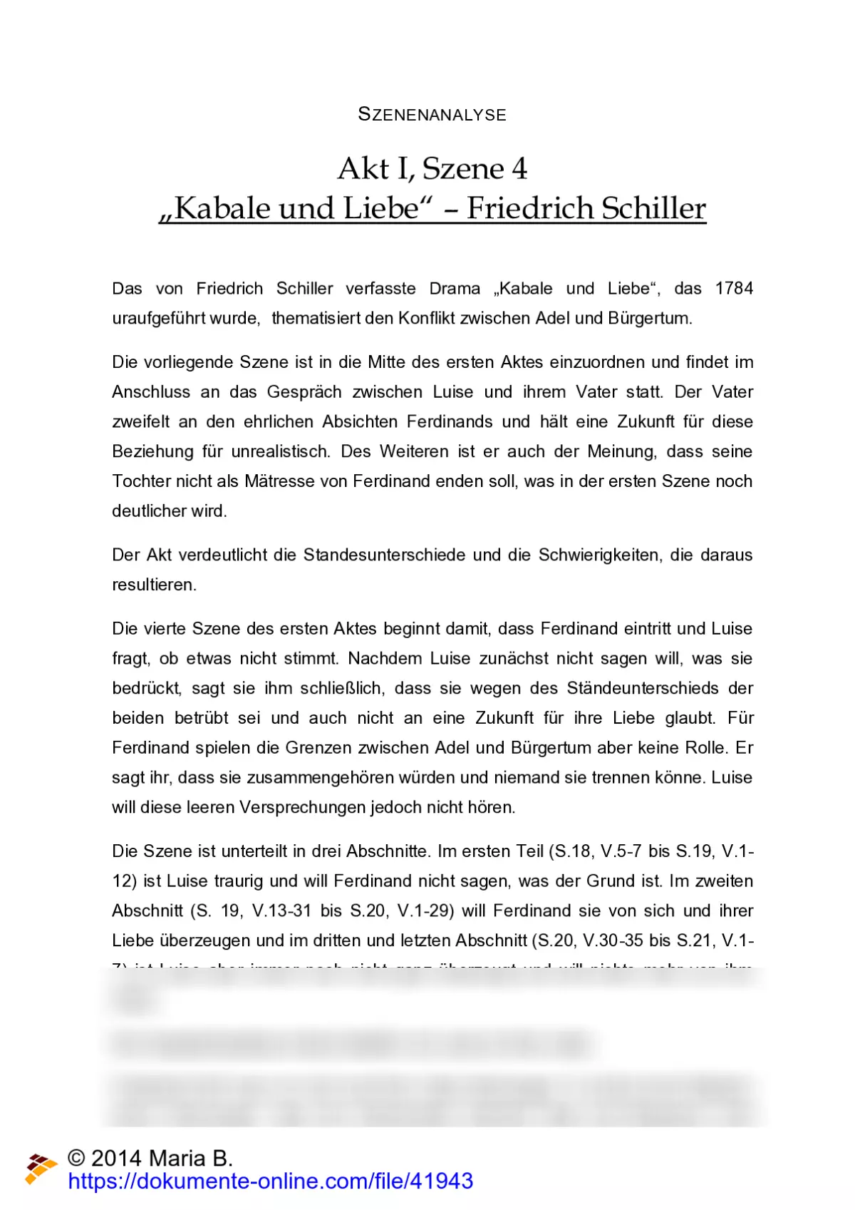 Friedrich Schiller: "Kabale und Liebe Szenenanalyse(I, Szene 4