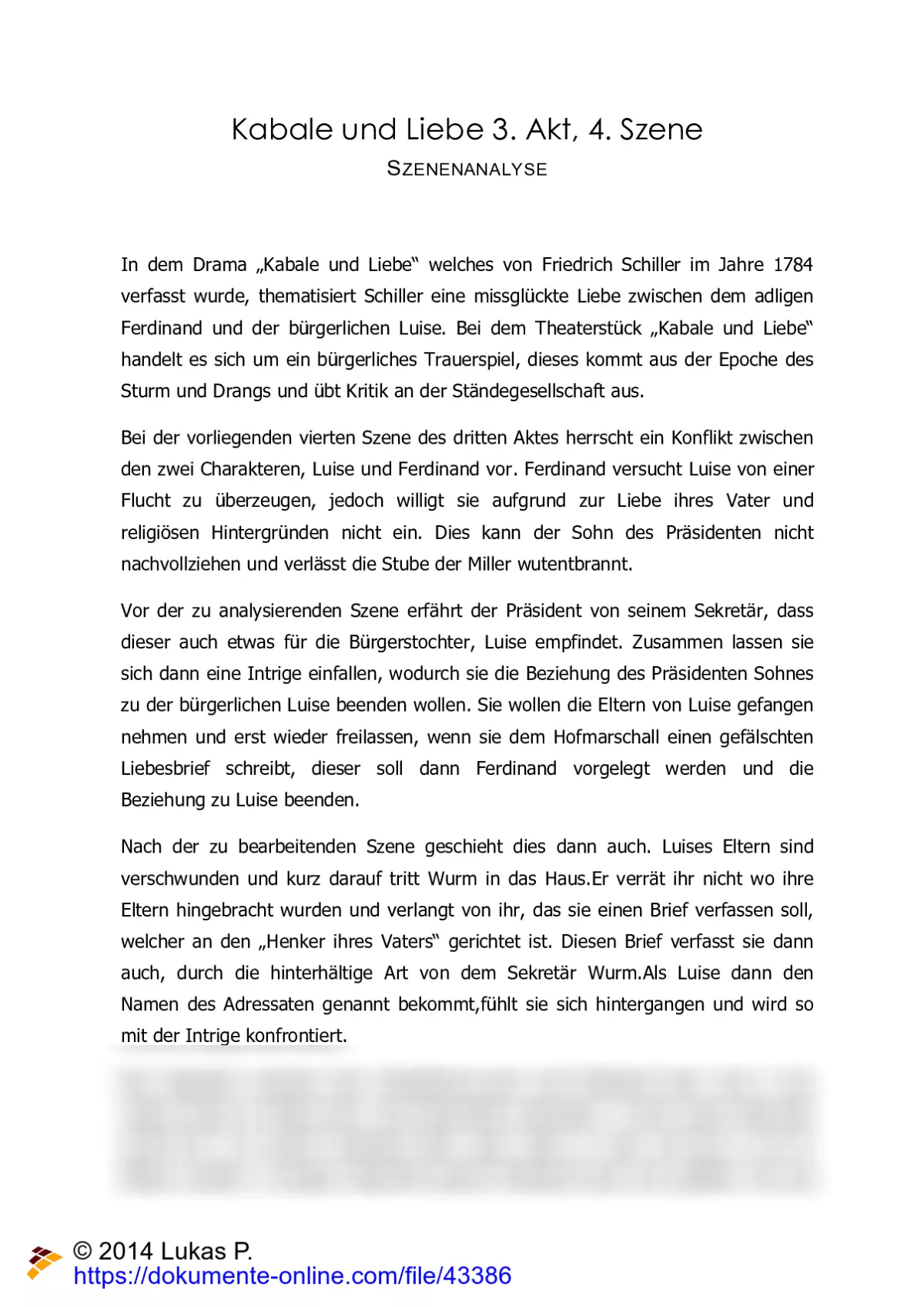 Kabale und Liebe: Tiefgründige Interpretation Akt 3, Szene 4 – Charaktergeheimnisse: Der aufbrausende Ferdinand kann Luise nicht verstehen und zerstört aus Wut eine Violine des Millers p:1