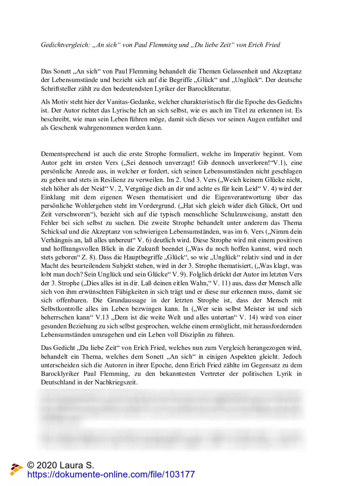 Vergleich der Gedichte von Paul Flemming und Erich Fried Interpretation