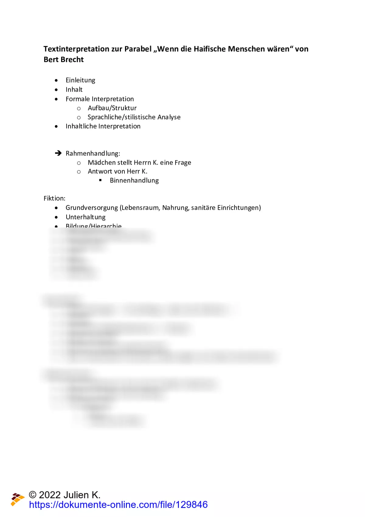 Textinterpretation zur Parabel "Wenn die Haifische Menschen wären" von