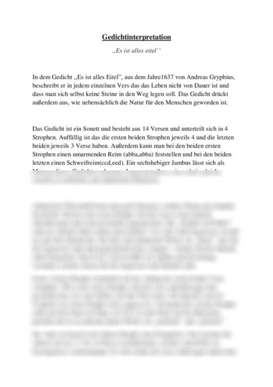Gedichtanalyse - Es ist alles Eitel