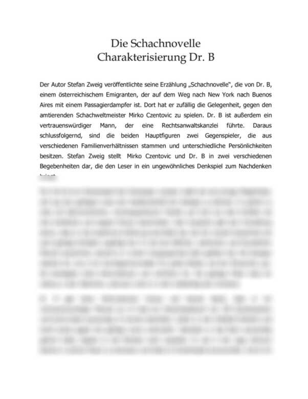 Schachnovelle Von Stefan Zweig: Charakterisierung Von Dr. B