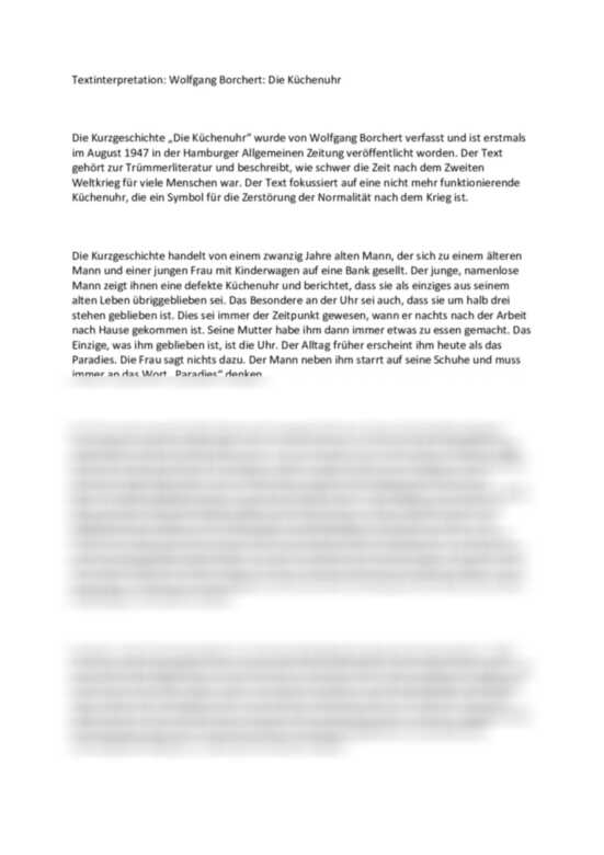 Textinterpretation: Wolfgang Borchert: Die Küchenuhr