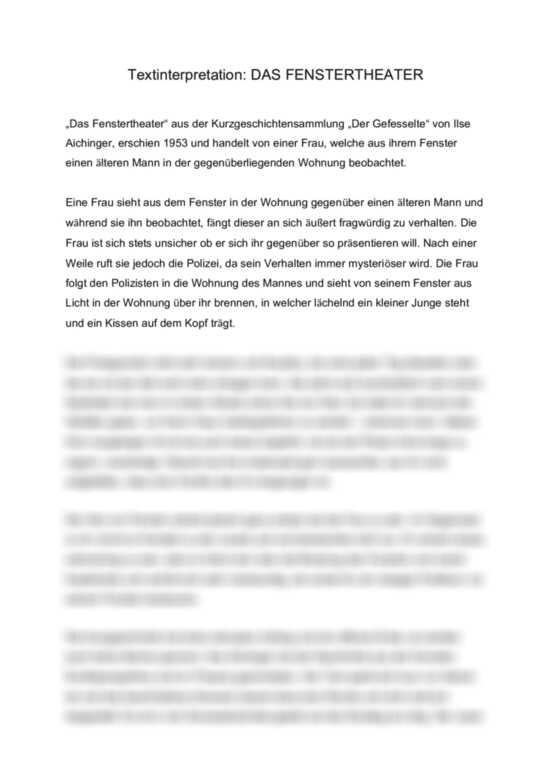 Textinterpretation Das Fenstertheater von Ilse Aichinger