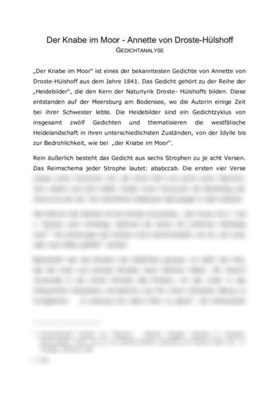 Der Knabe im Moor - Annette von Droste-Hülshoff: Gedichtsinterpretation