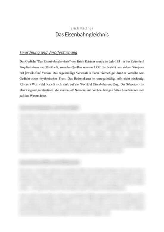 Erich Kastner Das Eisenbahngleichnis