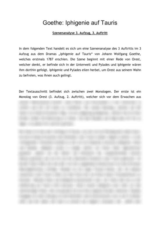 Analyse: Iphigenie auf Tauris - 3. Aufzug - 3. Auftritt - Orests Erwachen