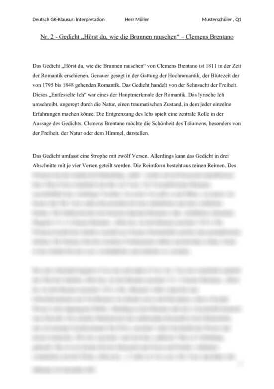 Interpretation: "Hörst du, wie die Brunnen rauschen" - Clemens Brentano