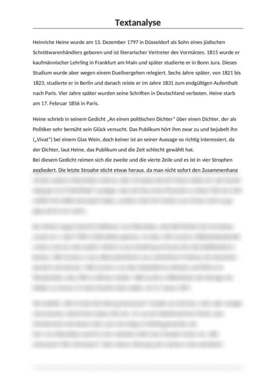Gedichtanalyse: "An einen politischen Dichter" von Heinrich Heine und