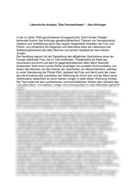 Das Fenstertheater Analyse und Interpretation Ilse Aichinger